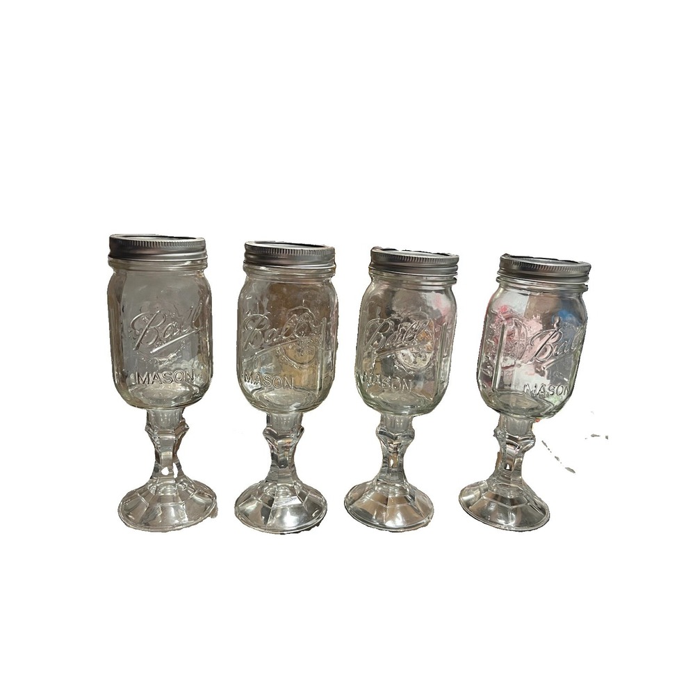 BALL MASON JAR~SET OF 4~WINE GLASSES STEM PEDESTAL~JOKE/GAG~COLLECTORS~VNC. - Picture 2 of 9